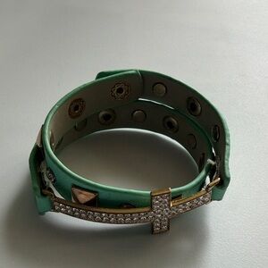 Green Studded Bracelet with Rhinestone Bar